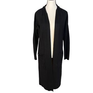 Aritzia Babaton Lance Open Front Cardigan Black Long Line Knit Size S Wool Linen